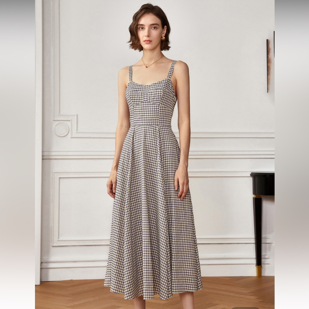 New French Check Plaid Long Dress